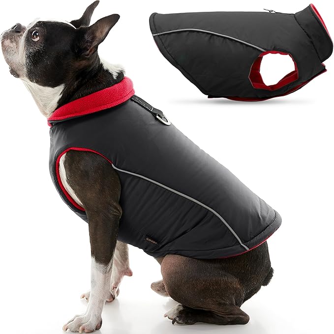Gooby Sports Vest Dog Jacket - Black, Small - Reflective Dog Vest with D Ring Leash Warm Fleece Lined Hook and Loop Closure for Small to Medium Dogs
