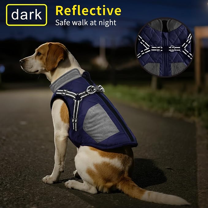 Mosucoirl Warm Dog Coats Pet Clothes, Waterproof Dogs Jacket Reflective Pet Outfits Winter Dog Cold Weather Coat Cozy Snow Jackets Vest for Small Medium Large Dogs Puppy Doggie (NavyBlue, XS)