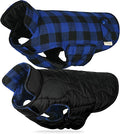 VIVAGLORY Softjoy Dog Coat, Dog Jacket for Winter & Christmas, Coat with Harness Hole & Velcro Closure, Reversible Plaid Checkered Warm Fluffy Heavy Duty for Puppy, S, Sapphire Blue Plaid
