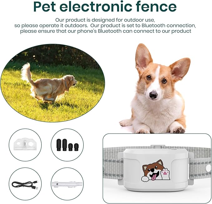 GPS Dog Electronic Fence, Wireless Training Collar- No Subscription Required, Customizable Boundaries via App 3280 FT, IPX7 Waterproof Rechargeable Collar, Automatic Sleep/Wake（White）