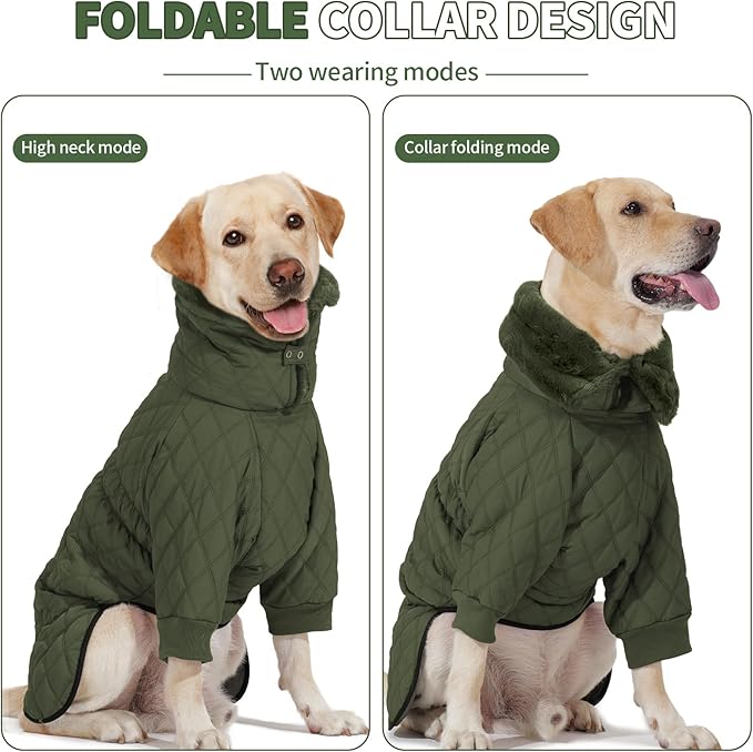 IDOMIK Dog Winter Coat for Small Dogs, Warm Dog Winter Jacket with Fleece High Collar, Zippered Cold Weather Coats for Dogs, Waterproof Doggy Snow Jacket Clothes,Green,S
