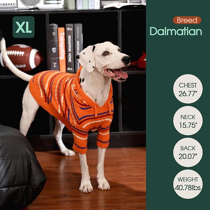 Kuoser Small Dog Sweater, Dog Sweaters for Small Dogs Male, Girl Boy Dogs Christmas Sweater, Hooded Striped Pet Puppy Pullover Sweatshirt Outfits for Chihuahua, Dachshund, Pug, Yorkie, Orange S