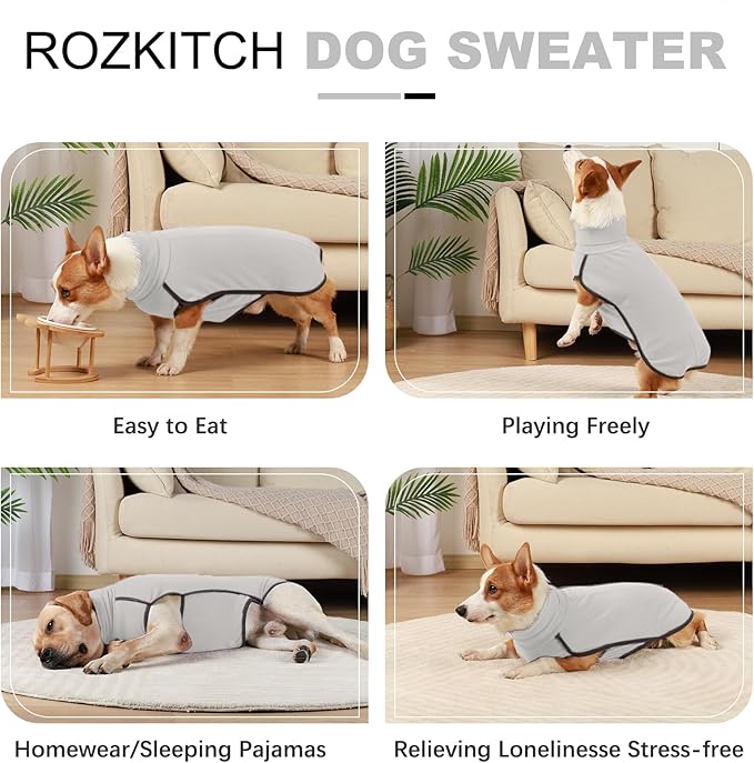 ROZKITCH Dog Winter Coat Soft Pullover Pajamas, Pet Windproof Warm Cold Weather Jacket Vest Cozy Jumpsuit Apparel Outfit Clothes for Walking Sleep Grey XL