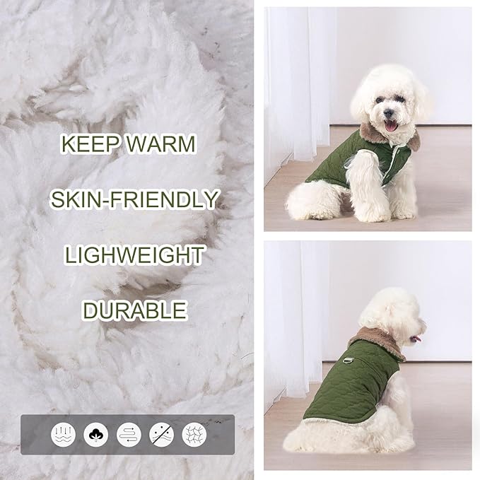 BEAUTYZOO Winter Dog Coat with Harness Built in, Warm Dog Puffer Jacket Vest Padded Fleece Cold Weather Coats Windproof Waterproof Snow Jackets Clothes for Small Medium Puppy, Green M