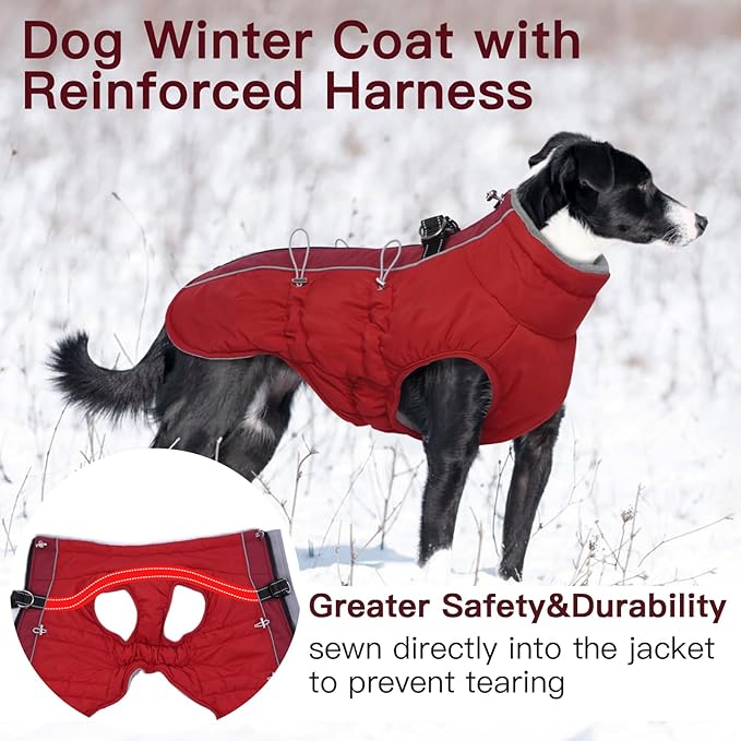 Medium Dog Coat Dog Winter Jacket,Warm Zip Up Snowsuit Dog Harness Vest Reflective Water-Resistant Dog Coat Dog Snow Jacket for Medium Dogs Jack Russell, Mini Schnauzer, Red