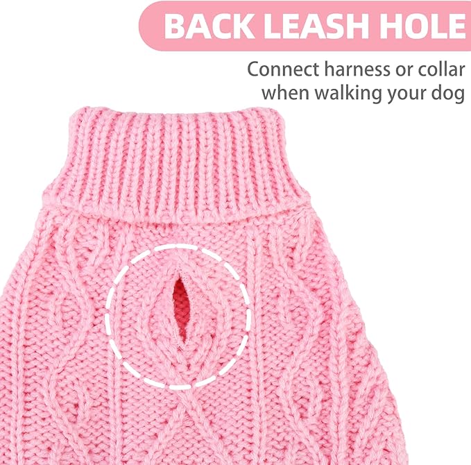 PUPTECK Dog Sweater, Turtleneck Warm Knitted Pullover Coat, Thick Cable Knitwear Clothes in Winter, Pet Apparel Outfits for Small Medium Dogs, for Cold Weather Indoor & Outdoor, Pink SM