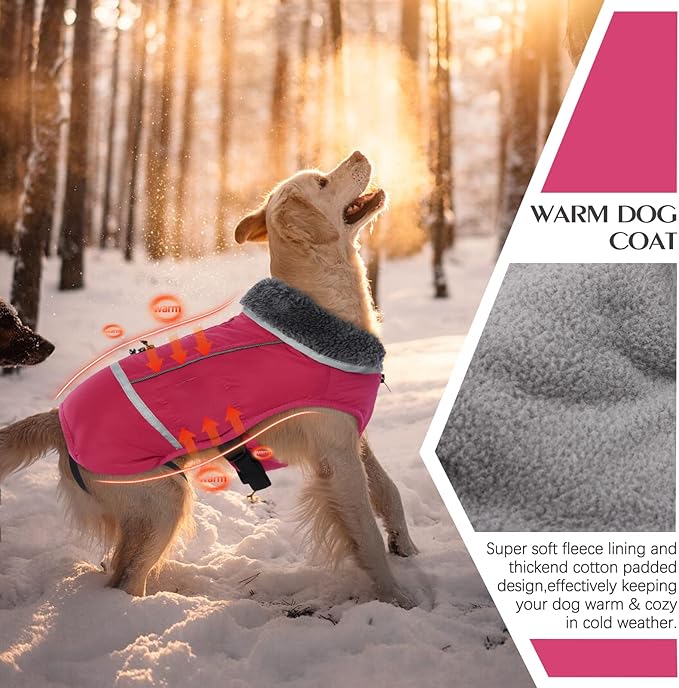 QBLEEV Warm Dog Coat Reflective Dog Jacket, Waterproof Dog Winter Coat Turtleneck Dog Clothes for Cold Weather, Thick Fleece Dog Snowsuit Christmas Dog Vest Pet Apparel for Small Medium Large Dogs 3XL
