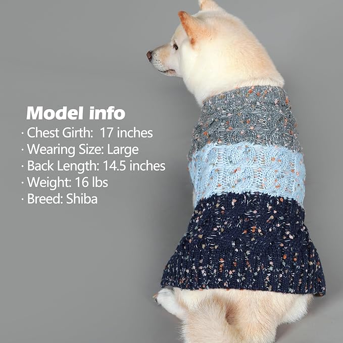 KYEESE Dog Sweater Color Block with Fuzzy Thread Knitted Turtleneck Dog Knitwear with dots in a Variety of Colors for Small Dogs Fall Winter Dogs Clothes, Navyblue, L