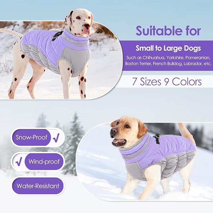 AOFITEE Dog Coat, Warm Dog Jackets for Small Dogs, Dogs Winter Coat with Harness Built in, Reflective Pet Winter Jacket, Waterproof Windproof Puppy Puffer Jacket Fleece Vest, Lilac XS