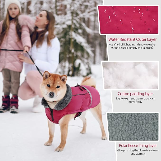 QBLEEV Warm Dog Coat Reflective Dog Jacket, Waterproof Dog Winter Coat Turtleneck Dog Clothes for Cold Weather, Thick Fleece Dog Snowsuit Christmas Dog Vest Pet Apparel for Small Medium Large Dogs 3XL