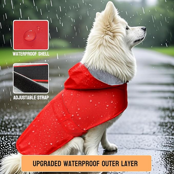 Dog Raincoat Small Dog Rain Jacket Poncho Waterproof Pet Rain Suit Puppy Small Dogs Cats Double Layer Breathable Lining Hooded Leash Hole Adjustable,Red,XS