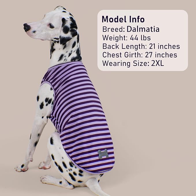 KYEESE 2Pack Dog Shirts for Small Dogs Striped T Shirt Soft Tee Cat Clothes Cotton Tank Top Lightweight Sleeveless Vest Dog Clothes, Small,Purple+Striped