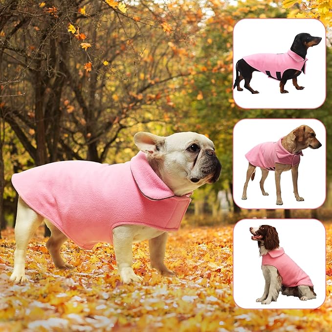 Fleece Dog Coat Winter Pet Jacket Reflective for Cold Weather for Large Medium Small Dogs(Pink,L)