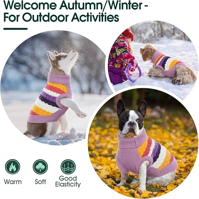 Kuoser Dog Sweater, Dog Sweaters for Medium Dogs Girl Boy, Classic Pet Knitted Sweatshirt Warm Pullover, Puppy Holiday Sweater Winter Clothes for Christmas Thanksgiving Outfit, Purple M