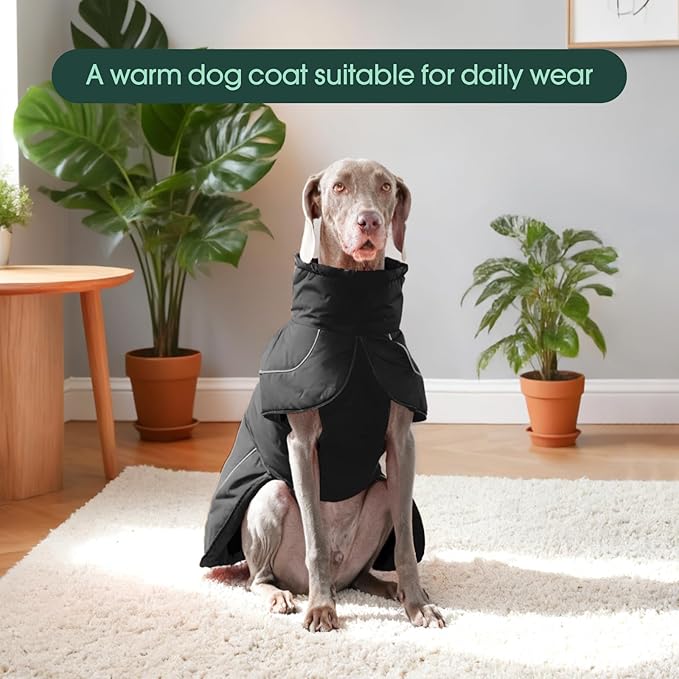 Kuoser Dog Jacket, Dog Coats for Large Dogs, Winter Waterproof Big Doggie Vest, Reflective Dogs Cold Weather Coat, Windproof Turtleneck Pet Puffer Jacket Snowsuit Clothes with Harness Hole