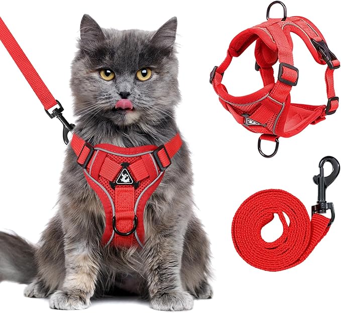 XL Cat Harness Escape Proof for Heavy Cats - Adjustable Vest Leash Set with 4 Buckles, Reflective Breathable Mesh for Extra Large Cats