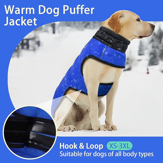 MIGOHI Lightweight Dog Coat, Windproof Dog Jacket, Puffer Jacket for Small Dogs, Padded Vest with Reflective Strips, Warm Snow Vest in Cold Weather, Easy On Hook & Loop Belly, Blue, XS