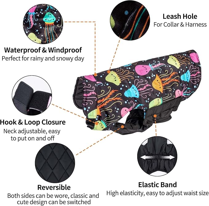 CuteBone Winter Dog Jacket - Reversible, Windproof & Waterproof, Thick Soft Coat with Leash Hole for Small to Large Dogs