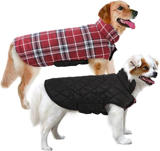 MIGOHI Dog Jackets for Winter, Windproof Waterproof Reversible Dog Coat for Cold Weather, British Style Plaid Warm Dogs Vest for Small Medium Large Dogs, Red, XXXL