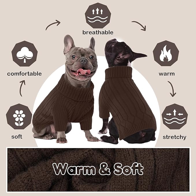 XXXL Dog Sweater for Giant Breed, Warm Winter Fall Dog Sweaters for Dog Girls Boys, Turtleneck Dog Knitwear, Doggie Christmas Sweater, Pet Sweatshirt Clothes Outfit Knit Boxer (Brown XXXL)
