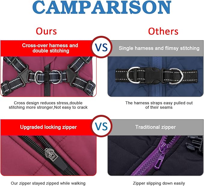 Dog Winter Coat,Warm Jacket Paded Fleece Pet Vest with Built in Harness,Windproof Reflective Cozy Adjustable Snow Pet Coat Clothes with Zipper for Small Medium Large Dogs