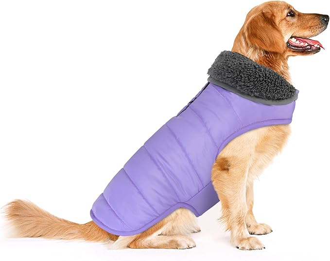 Dog Winter Coat, Waterproof Dog Jacket with Leash Hole, Reflective Adjustable Pet Snow Vest, Warm Fleece Sweater for Small Medium Large Dogs - Light Purple, M