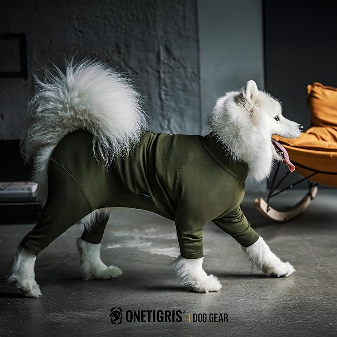OneTigris Dog Pajamas - Breathable Modal Stretch Dog Clothes, Four-Legged Cold Weather Clothes, Anti-Shedding Suit Onesie with Back Locking Zipper and Adjustable Chest Drawcord