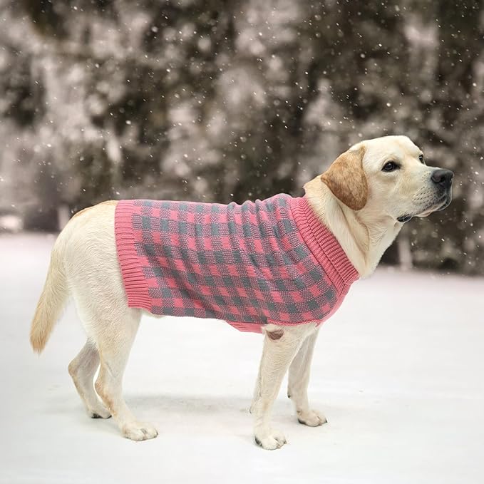 PUPTECK Dog Sweaters for Large Medium Small Dogs - Fall Classic Plaid Style Puppy Holiday Winter Coat Clothes Warm