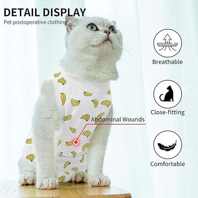 Cat Professional Surgical Recovery Suit,E-Collar Alternative for Cats Dogs,After Surgery Wear, Pajama Suit,Home Indoor Pets Clothing Banana S
