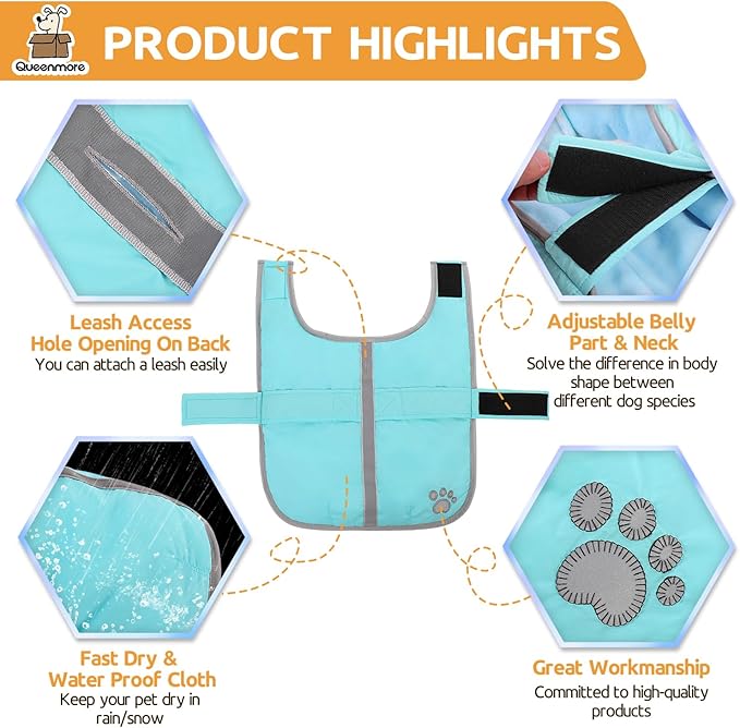 Queenmore Winter Coat, Fleece Puffer Down Vest, Cold Weather Pet Jacket, Waterproof Reflective Reversible Sweater Clothes for Small, Medium and Large Dogs (Light Blue, S)