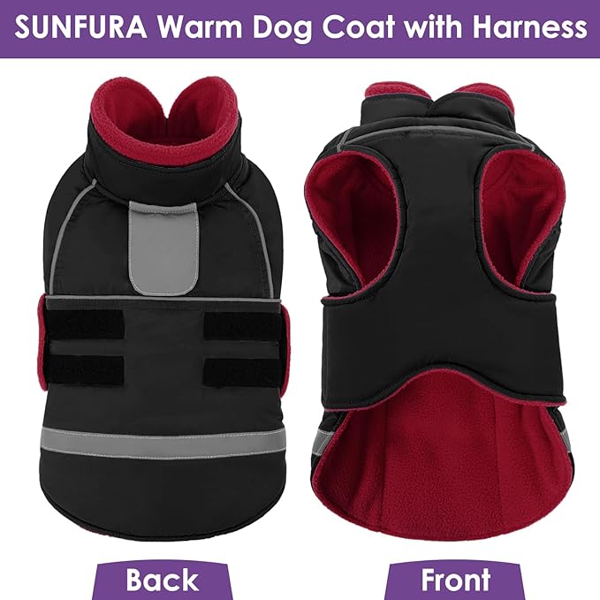 SUNFURA Dog Coat, Warm Dog Jacket for Small Dogs, Reflective Winter Coat with Fleece Lined, Windproof Pet Snowsuit Puppy Sweater Clothes, Black XS