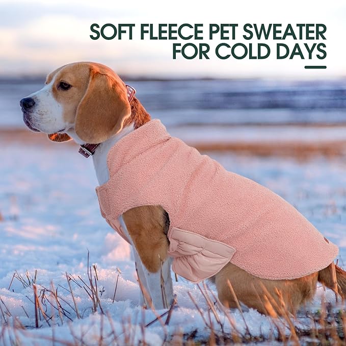 Kuoser Reversible Dog Coat – Warm Fleece & Quilted Waterproof Dog Jacket, Double-Sided Cold Weather Dogs Winter Coat with Harness Hole, Windproof Pet Snow Vest for Small Medium Large Dogs, Pink 3XL