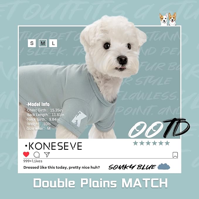 Koneseve Dog Shirt Breathable Cotton Stretchy Clothes for Small Pets 2-Pack Sunny Red & Smoky Blue S