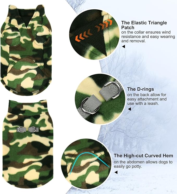 BEAUTYZOO Dog Fleece Vest Sweater Winter Jacket for Small and Medium Dogs with D-Ring Leash Cold Weather Coat Hoodie for XS S M Dogs Boy or Girls, Army Green M