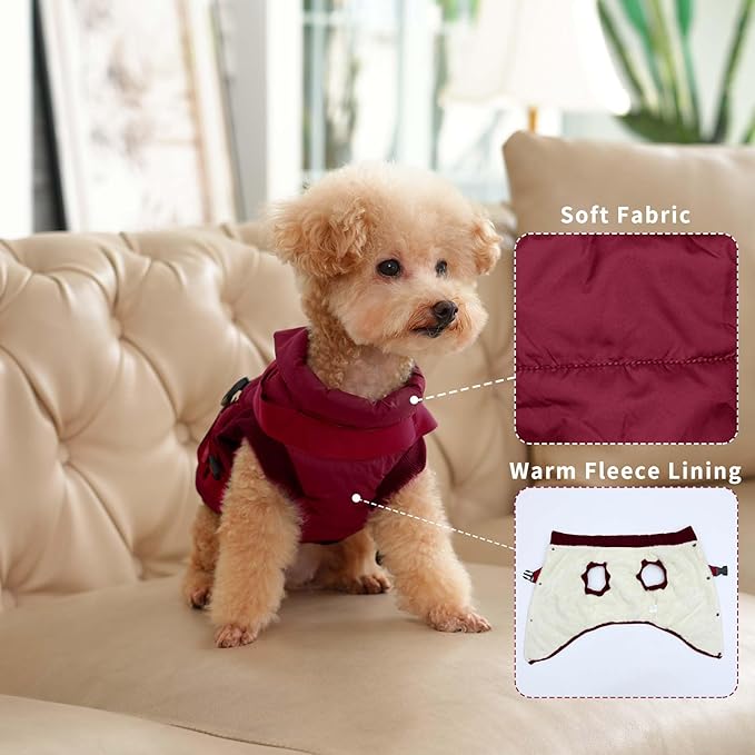 Dog Jacket with Harness,Fleece Lined Warm Puppy Coat for Winter,Soft Windproof Large Dog Vest,Red XXXL