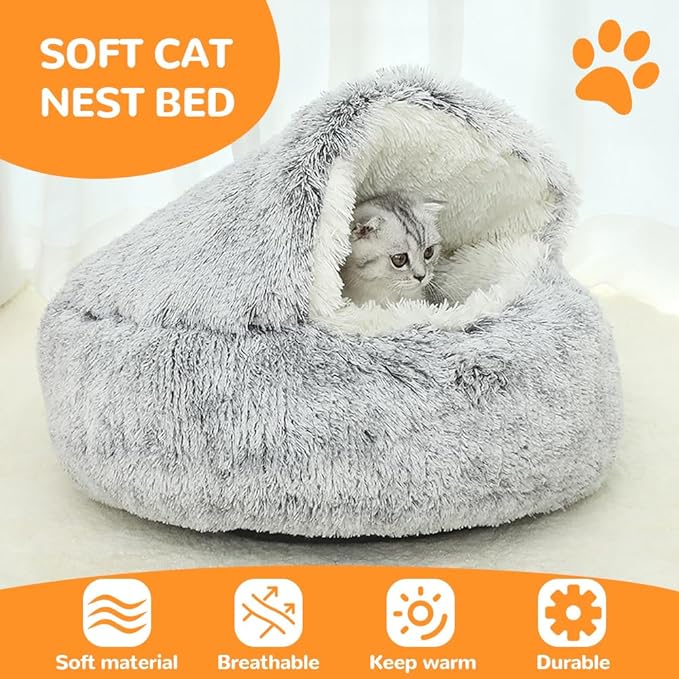 Lapcatz Nest Bed, 2026 Upgraded Cat Beds for Indoor Cats, Portable Fluffy Pet Bed, Durable Covered Cat Bed for Indoor Use, Soft Puppy Bed for Pet Owners (Pink, Small)