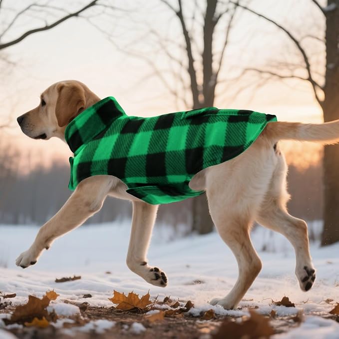 ASENKU Dog Winter Coat, Fleece Doggie Jacket Plaid Reversible Vest Waterproof Windproof Cold Weather Clothes for Small Medium Large Dogs (S, Green)