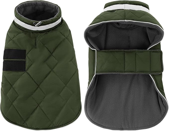 Dog Winter Coat Warm Padded Puppy Jacket Windproof Water Resistant Clothes for Small Medium Large Pets Christmas Sweater Outfit Vest(Green, XL)