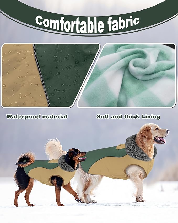 Doglay Dog Jacket Waterproof Dog Coat, Reflective Cold Weather Winter Coat, Adjustable Turtleneck Fleece Puppy Snow Jacket with Harness Hole for Small Medium Large Dogs