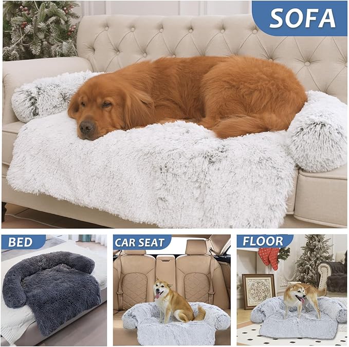 Calming Dogs/Cats Bed Mats, Dog Pad Washable Removable Couch Cover, Plush Long Fur Mat for Pets, Waterproof Lining, Perfect for Small, Medium and Large Dogs and Cats (Navy Blue, 34"x30")