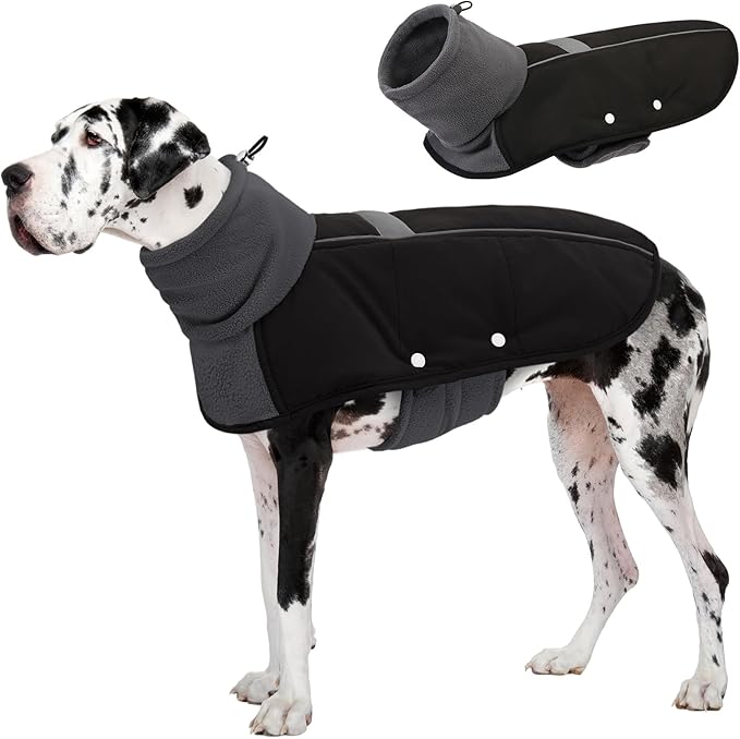 ASENKU Dog Coat, Dog Winter Jackets with Fleece Turtleneck, Windproof, Reflective Pet Snow Jacket for Cold Weather, Coats for Extra Large Size Dogs Black, XXXL