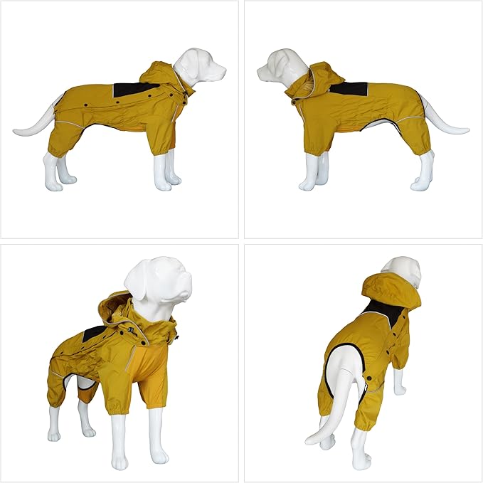 LOVELONGLONG Fleece-Lined Dog Raincoat with Removable Hood – Waterproof Winter Full Body Dog Jacket – Windproof Snowproof Cold-Weather Suit – Yellow-F XS