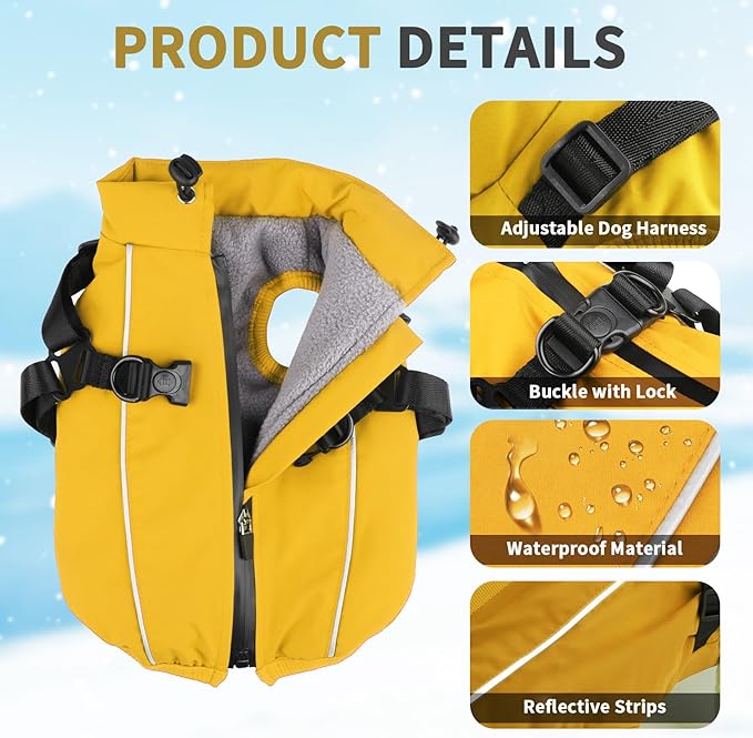 Dog Winter Coat Reflective Water-Resistant Jacket, Fleece Lined Windproof Puppy Coat with Back Zipper & D-Ring, Cold Weather Dog Coats for Small Medium Large Dogs (XXL, Orange)