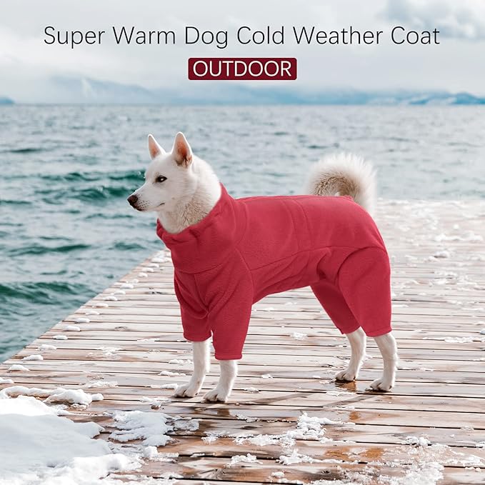 ROZKITCH Dog Pajamas XL, Pet Windproof Warm Cold Weather Jacket Vest Cozy Jumpsuit Apparel Outfit Clothes for Small Medium Large Dog Walking Hiking Sleep Red XL