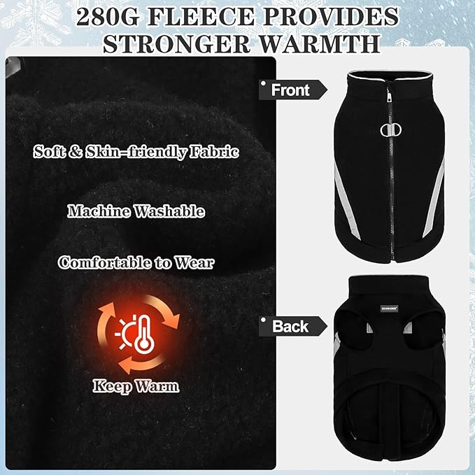 EXPAWLORER Dog Fleece Vest Jacket Sweater for Small Medium Large Dogs, Cold Weather Winter Coat Hoodie with Leash D-Ring and Zipper, Reflective Warm Sleeveless Puppy Clothes for S M L Boys Girls Cats