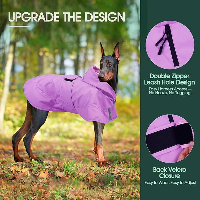 Kuoser Dog Raincoat, Waterproof Dog Rain Jacket with Clear Hooded Double Layer, Lightweight Reflective Dogs Rain Coat with Adjustable Belly Strap, Rain Coats for Medium Dogs Outdoor Wear, Pink M