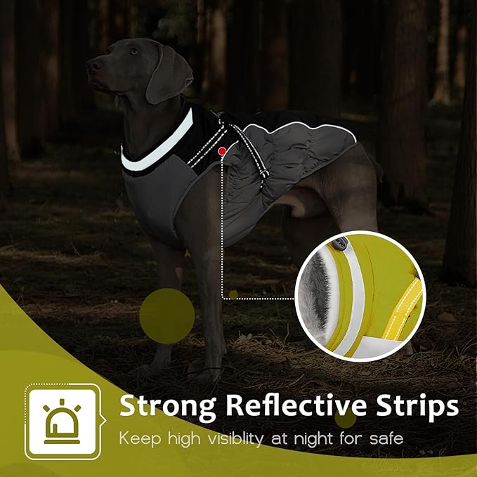 Dog Winter Coat with Harness, Dog Jacket, Pet Clothes with Zipper on Back, Waterproof Windproof Warm Vest, Reflective Cold Weather Coats, for Small Medium Large Dogs, Thick, Green, 3XL