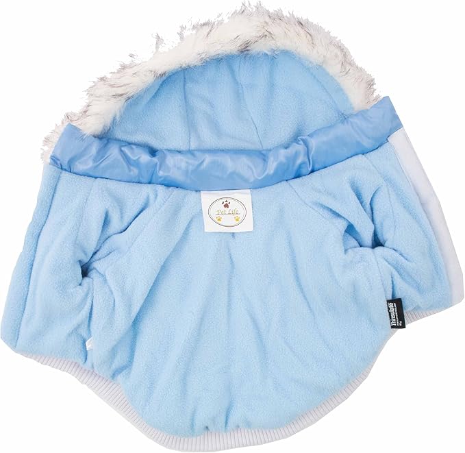 PET LIFE Classic Metallic Fashion Pet Dog Coat Jacket Parka w/ 3M Insulation and Removable Hood, X-Small, Sky Blue