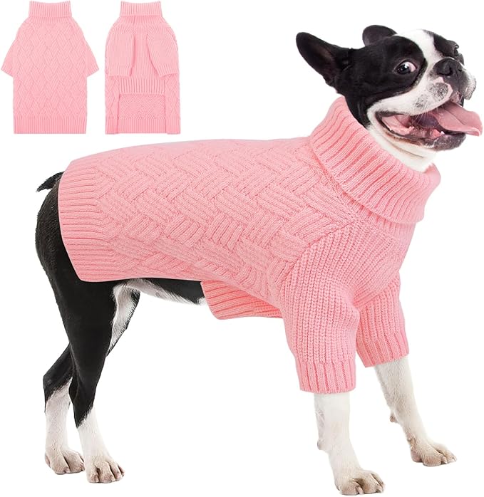 AOFITEE Dog Sweater, Warm Dog Sweaters for Large Dogs, Soft Dogs Christmas Sweater, Turtleneck Girl Pet Pullover, French Bulldog Sweaters, Female Pet Sweatshirt Knitwear for Winter Fall (Pink Large)