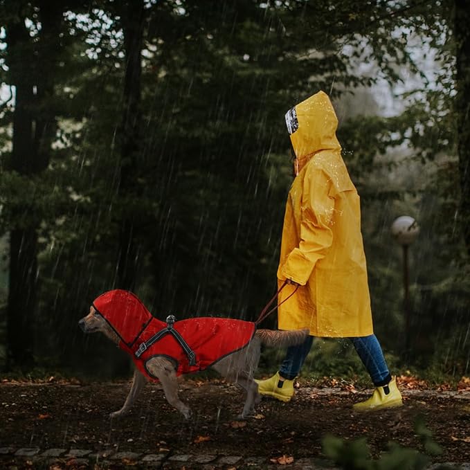 Mosucoirl Dog Raincoat Waterproof Dog Hoodie Reflective Dog Raincoat Hooded Adjustable Rain Jacket for Small Medium Large Dogs Puppies (Red, XXL)